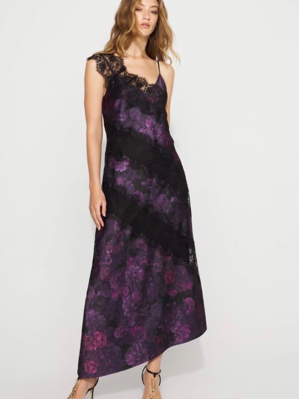 White House Black Market Lace + Satin Slip Dress Plum, Violet Black Floral